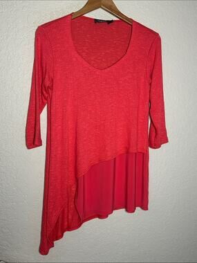 Sympli Asymmetrical Tunic Top Coral Orange Diagonal Summer Vacation Resortwear